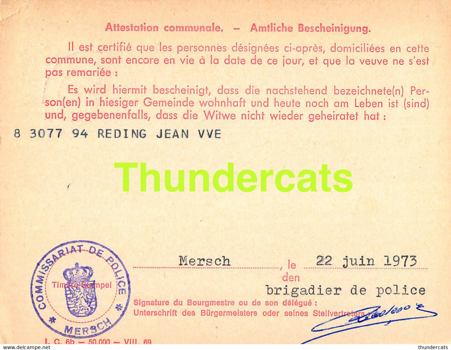 ASSURANCE VIEILLESSE INVALIDITE LUXEMBOURG 1973 MERSCH REDING - Briefe U. Dokumente