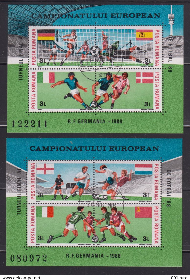 ROMANIA 1988:FOOTBALL, EUROPEAN CUP, GERMANY, 2 Used Sheets (8 Tamps) - Registered Shipping! Envoi Enregistre! - Autres & Non Classés