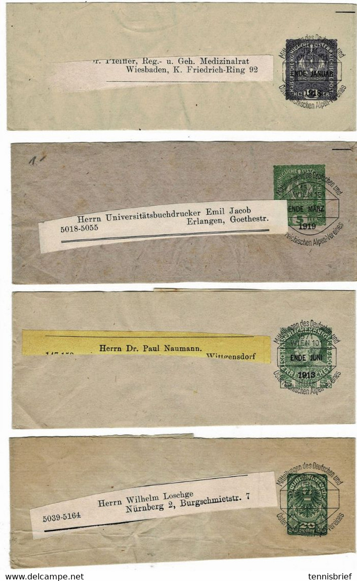 Ca, 1913-20, Alpenverein, 4 Streifbänder , A4527 - Bandes Pour Journaux