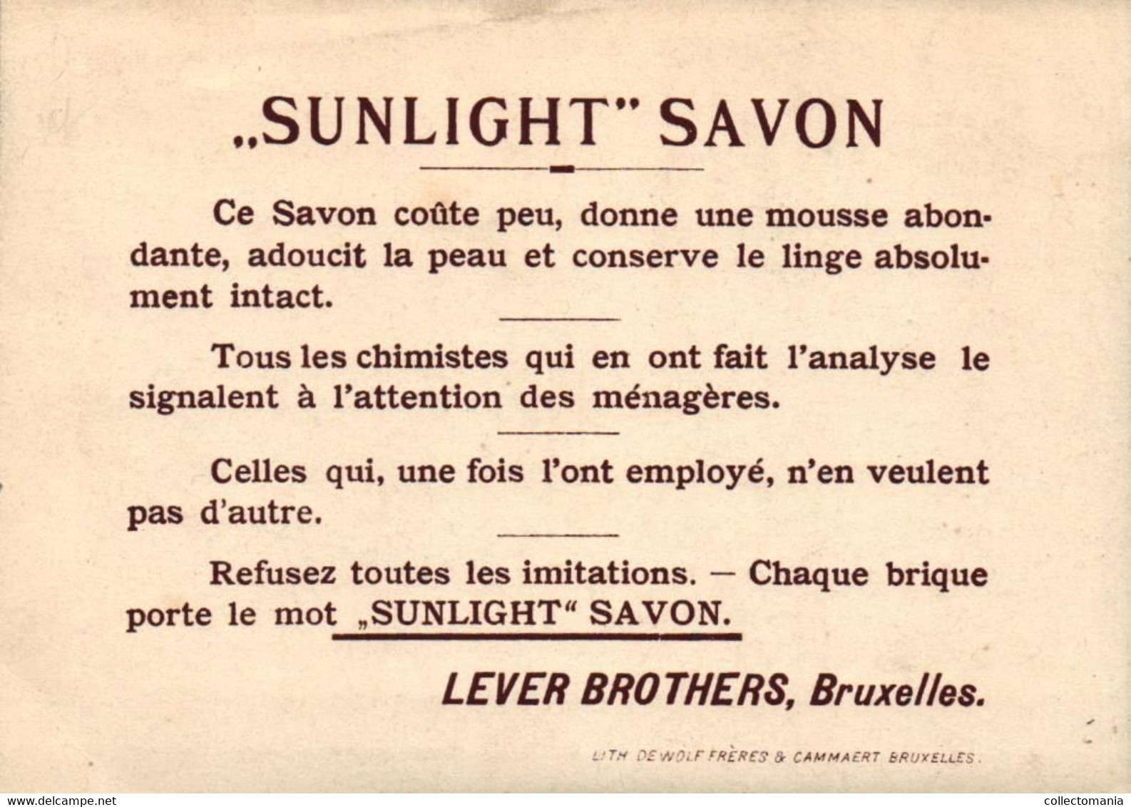 6 Cards Sunlight Zeep Savon   Lith. De Wolf Frères & Cammaert