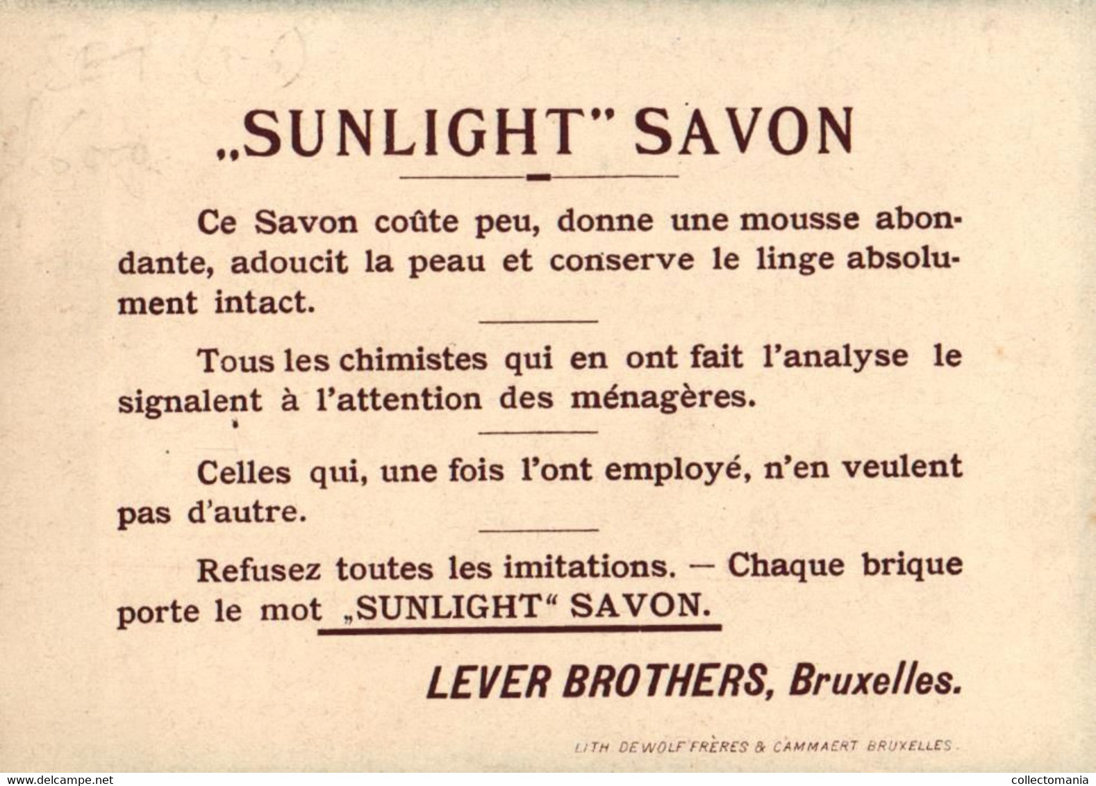 6 Cards Sunlight Zeep Savon   Lith. De Wolf Frères & Cammaert