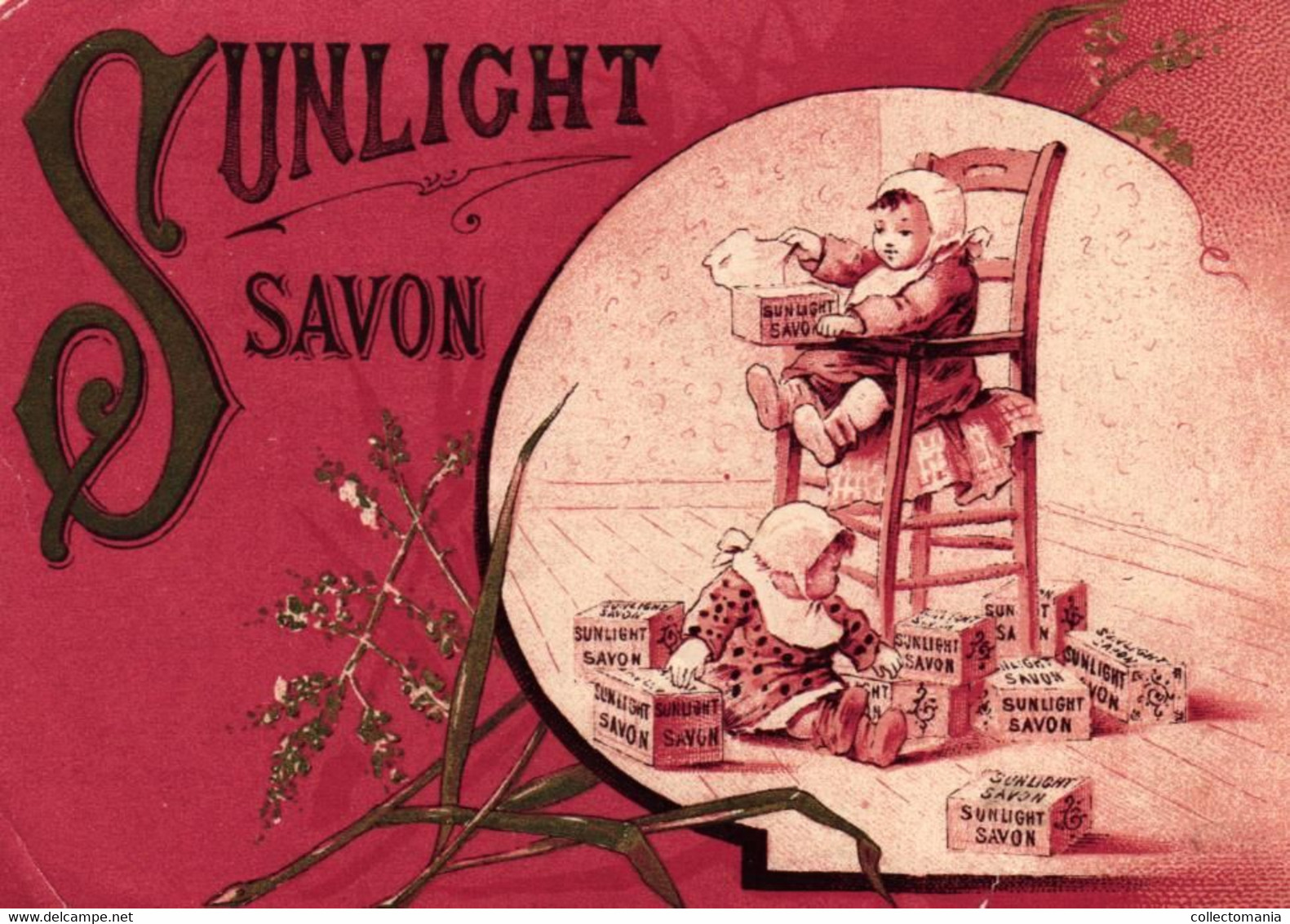6 Cards Sunlight Zeep Savon   Lith. De Wolf Frères & Cammaert Pink Background - Sonstige & Ohne Zuordnung