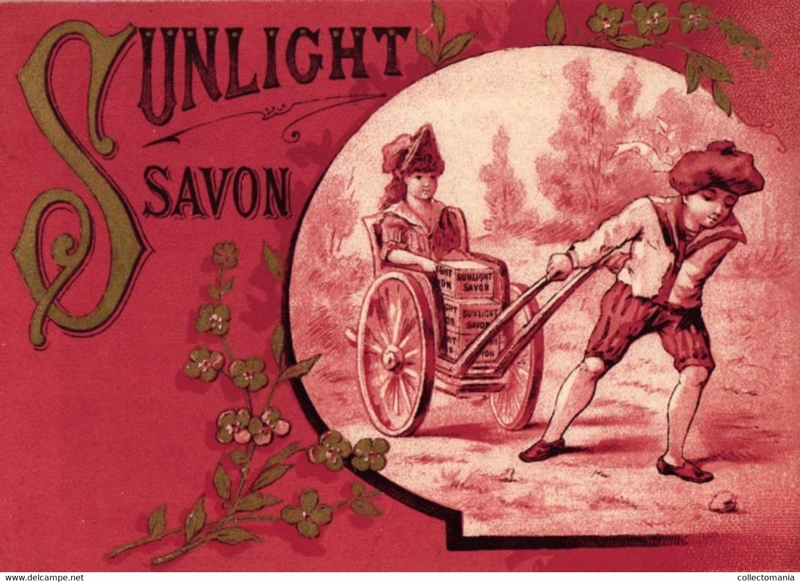 6 Cards Sunlight Zeep Savon   Lith. De Wolf Frères & Cammaert Pink Background