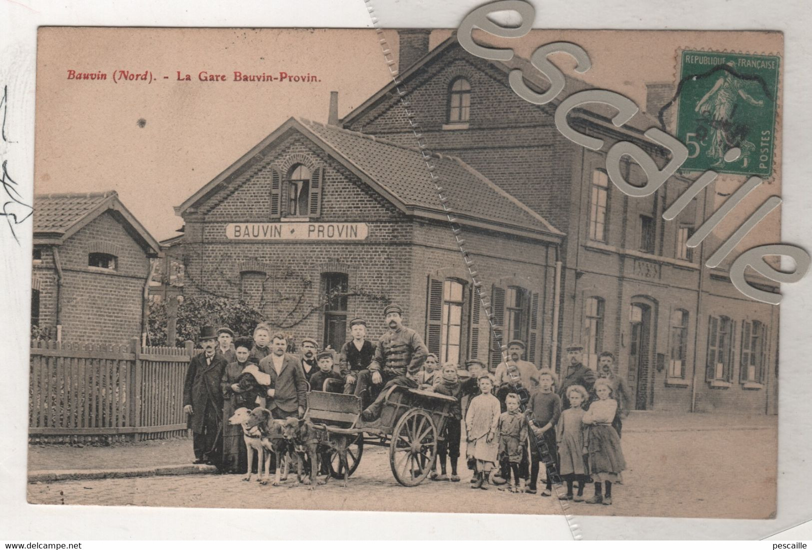 59 NORD - CP ANIMEE BAUVIN - LA GARE BAUVIN PROVIN - BEL ATTELAGE DE CHIENS AU PREMIER PLAN - SANS NOM D'EDITEUR - 1911 - Other & Unclassified