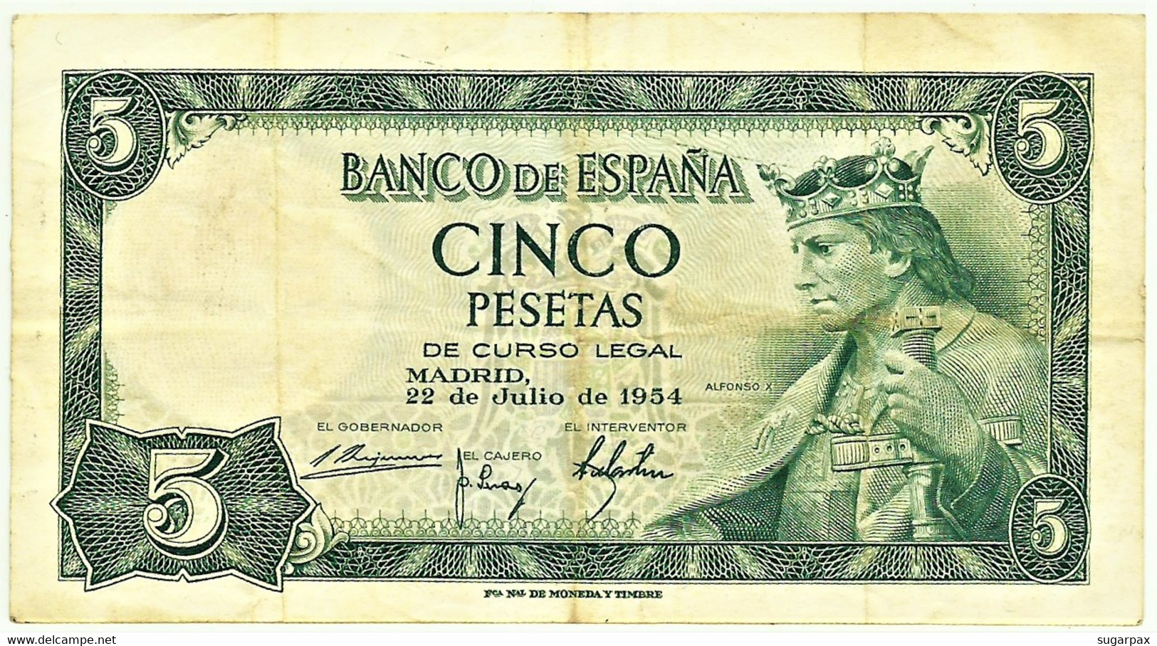 ESPAÑA - 5 Pesetas - 22.07.1954 - Pick 146 - Serie B - King Alfonso X - 5 Pesetas