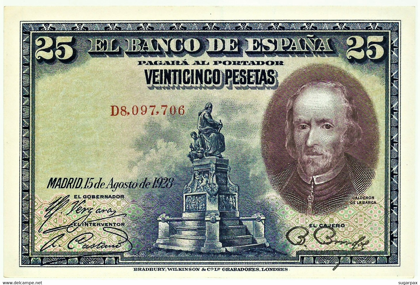 ESPAÑA - 25 Pesetas - 15.08.1928 - Pick 74.b - Serie D - Pedro Calderón De La Barca - Kingdom - 1-2-5-25 Peseten