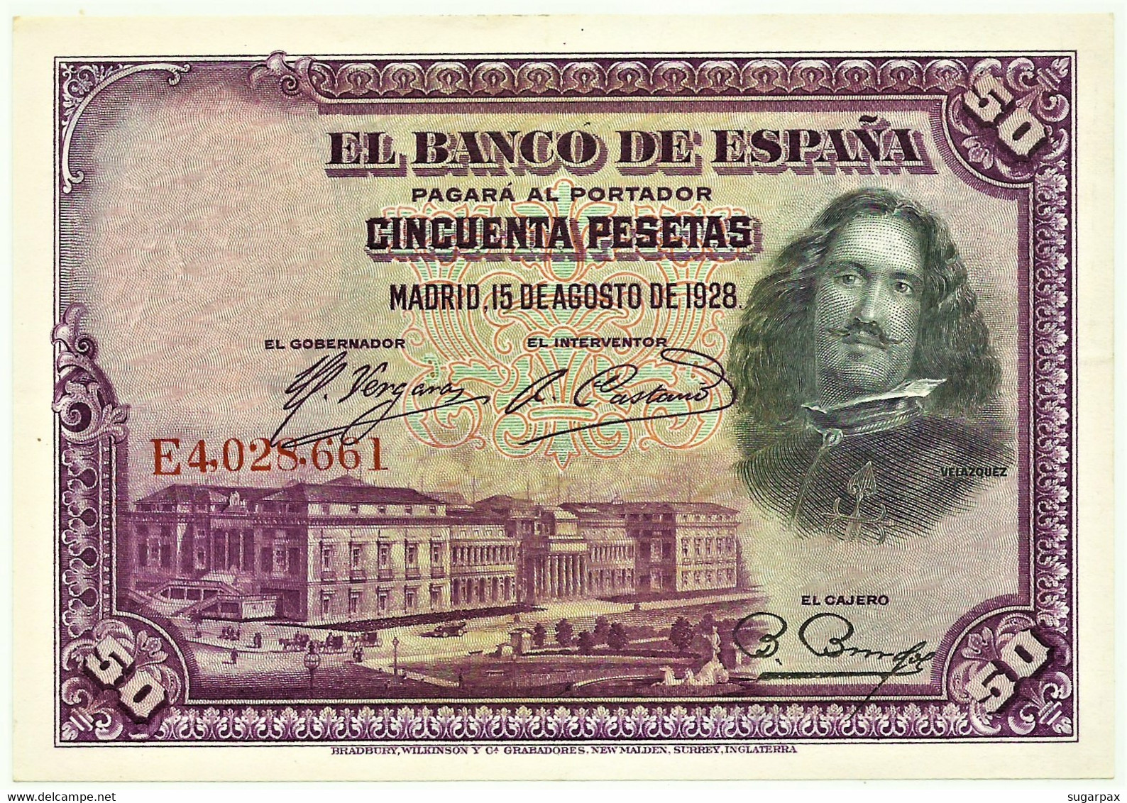 ESPAÑA - 50 Pesetas - 15.08.1928 - Pick 75.c - Serie E - Diego Velázquez - Kingdom - 50 Peseten