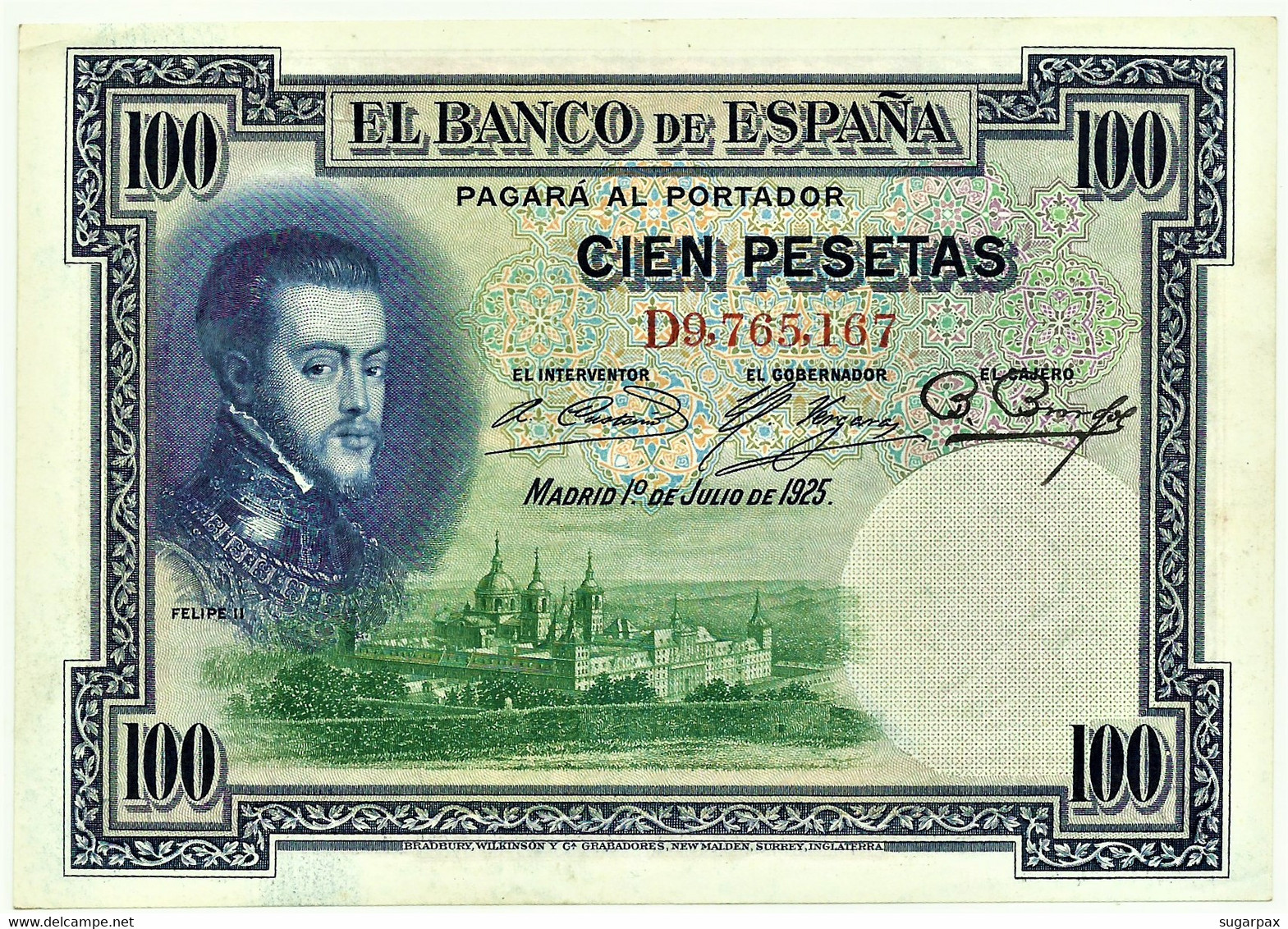 ESPAÑA - 100 Pesetas - ND 1936 ( Old Date - 01.07.1925 ) - Pick 69.c - Serie D - Filipe II - II Republica - 100 Pesetas