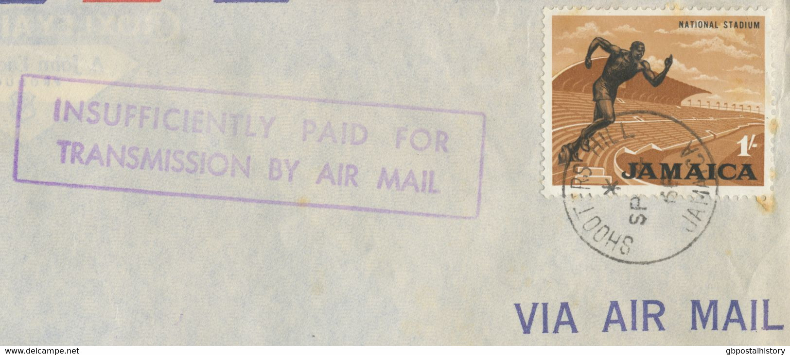 JAMAICA 1966 National Stadium 1 Sh Tied By CDS „SHOOTERS HILL / JAMAICA“on Fine Airmail Cover To England With Rare Boxed - Jamaica (1962-...)