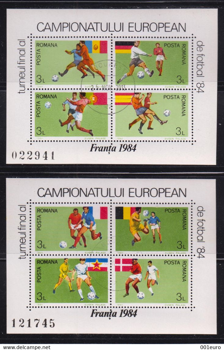 ROMANIA 1984:FOOTBALL, EUROPEAN CUP, FRANCE, 2 Used Sheets (8 Tamps) - Registered Shipping! Envoi Enregistre! - Andere & Zonder Classificatie