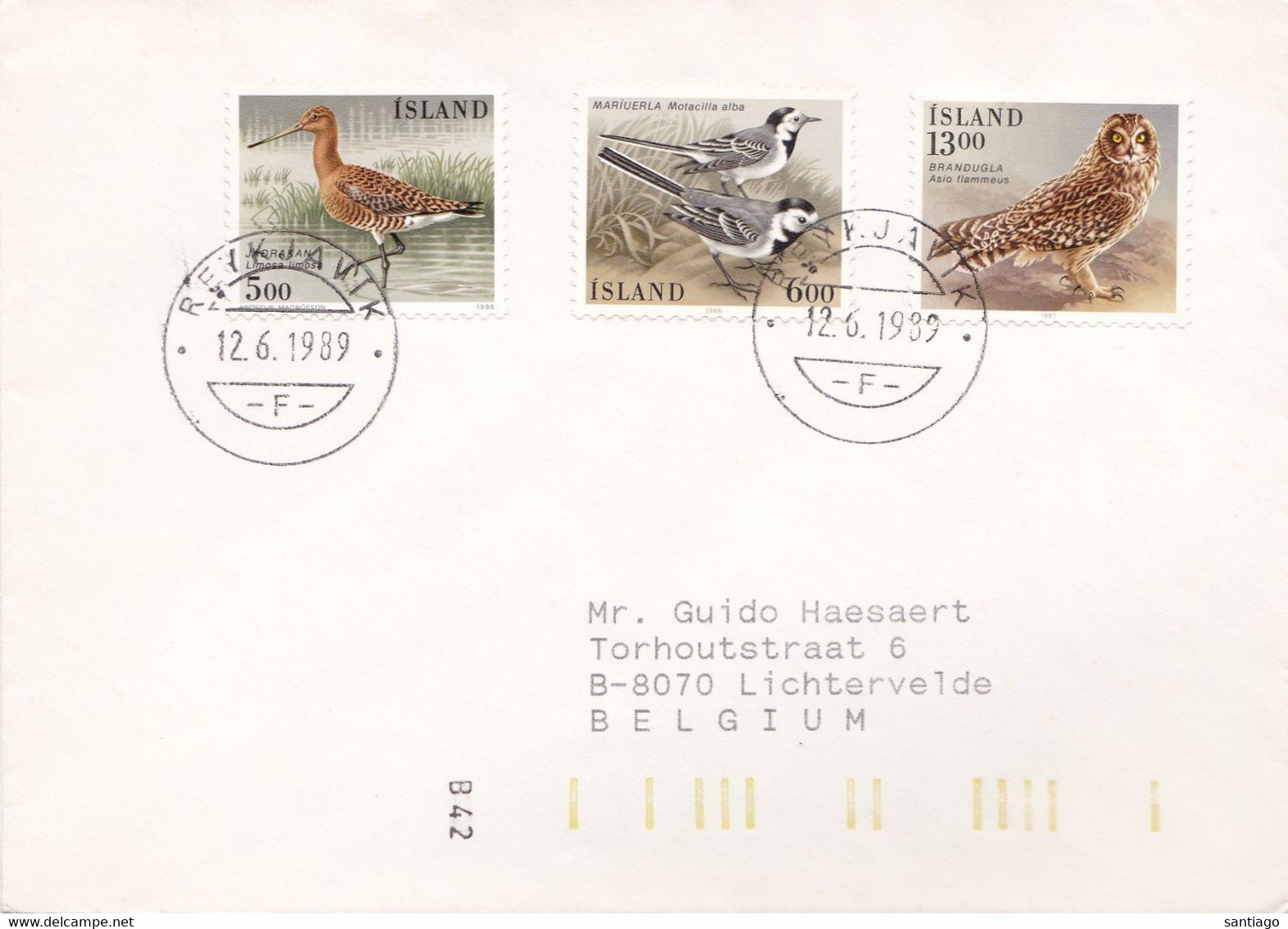 Gelopen Brief Van Reiksjavik Naar Lichtervelde Met Nrs 597 - 621 - 644 / Vogels / Oiseau / Birds - Lettres & Documents