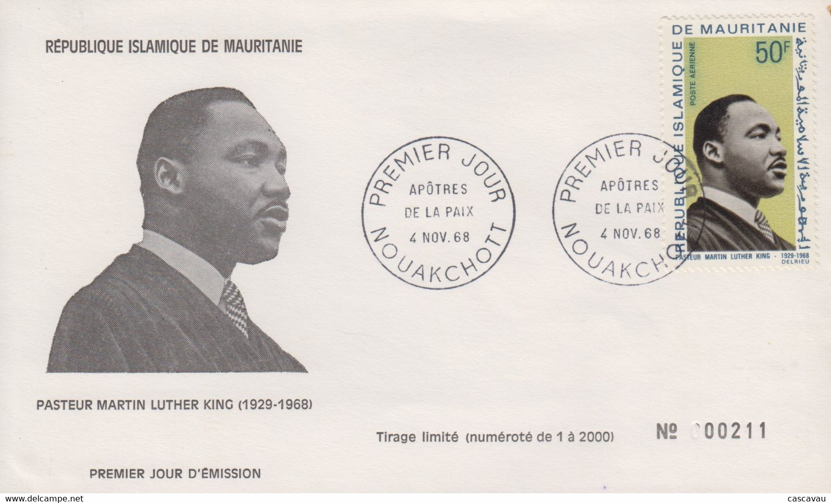 Enveloppe  FDC  1er  Jour    MAURITANIE     MARTIN   LUTHER  KING    1968 - Martin Luther King