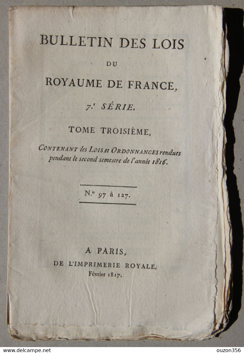 Bulletin Des Lois Du Royaume De France, 7e Série, T.3, 1816, Table Chronologique - Décrets & Lois