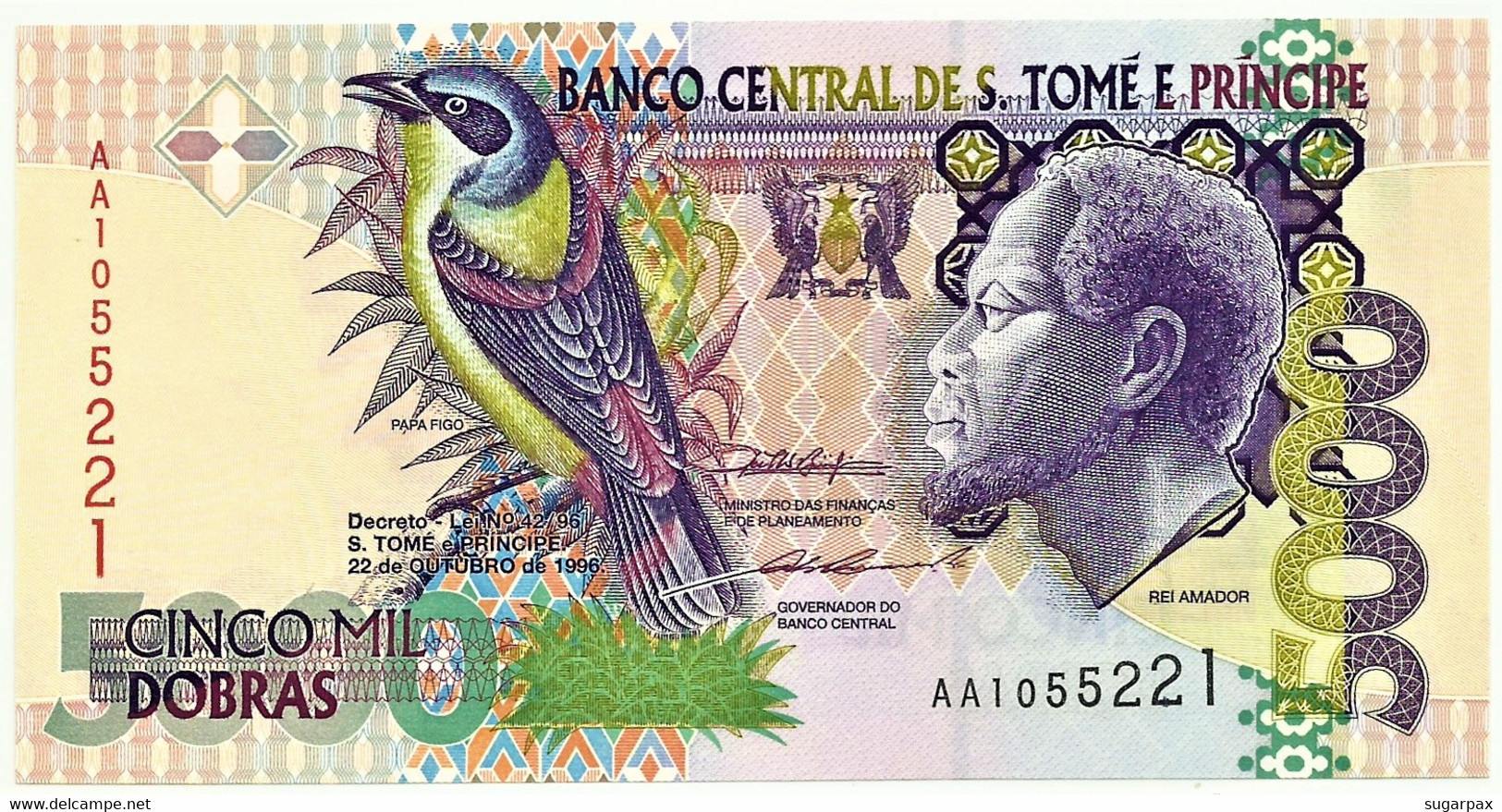 SAINT THOMAS & PRINCE - 5000 DOBRAS - 22.10.1996 - P. 65.a - Unc. - Prefix AA - Rei Amador - 5.000 - São Tomé U. Príncipe