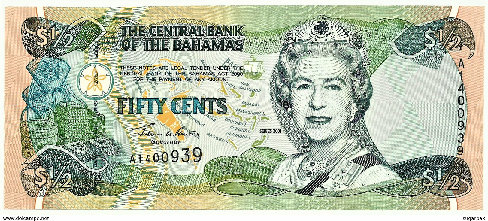 Bahamas - 50 Cents - 1/2 Dollar - 2001 - Pick: 68 - Unc. - Serie A - Queen Elizabeth II - Bahamas