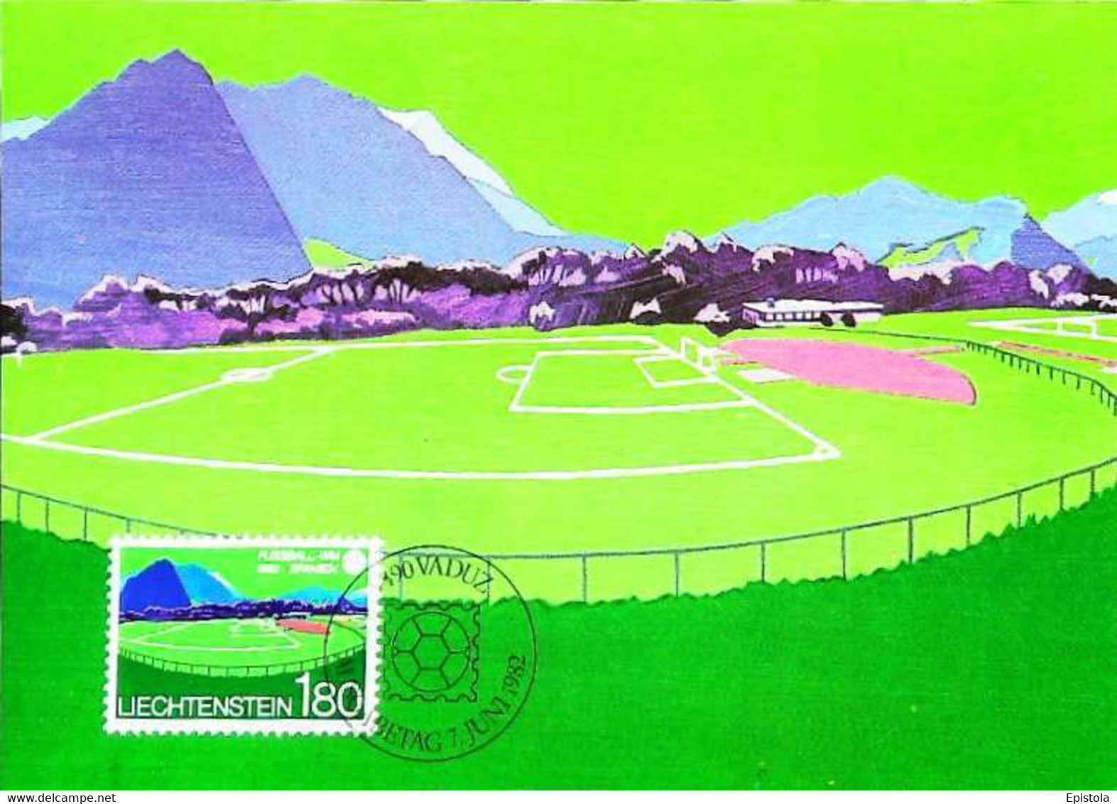 ► Football - STADE Rheinau Balzers Stadium - Carte Maximum Card (Liechtenstein 1982) - Oblitérés