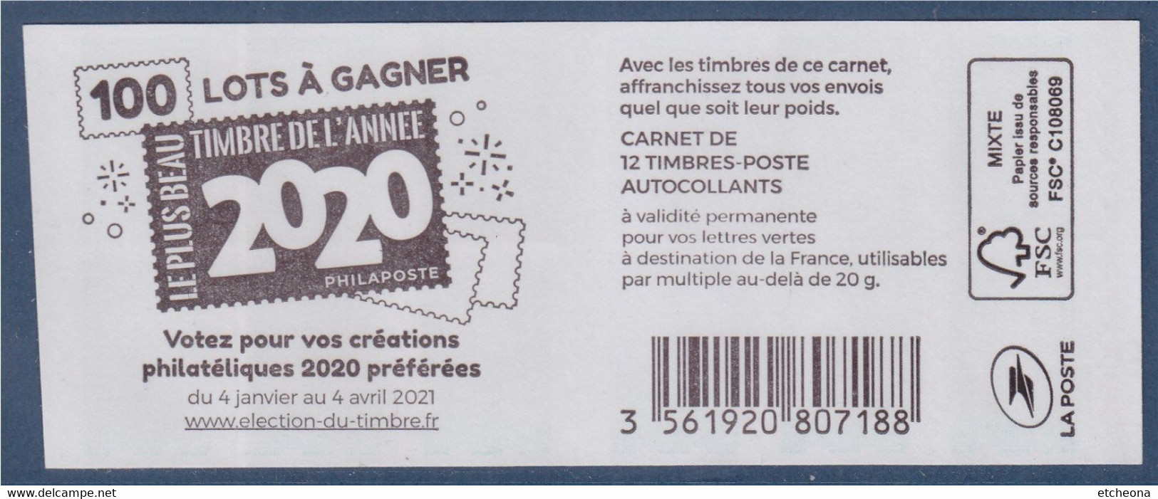Marianne L'Engagée Carnet Lettre Verte X12 Le Plus Beau Timbre De L'année 2020 à Droite 071 Et T.D.6-7 à Gauche - Otros & Sin Clasificación