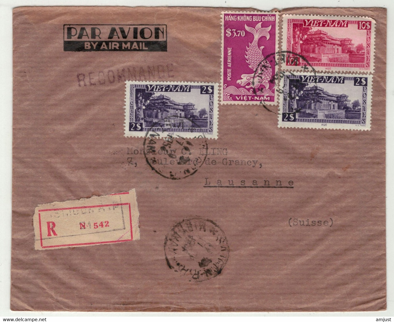 Viêt-Nam // Lettre Recommandée Pour La Suisse (Lausanne) 1954 - Vietnam