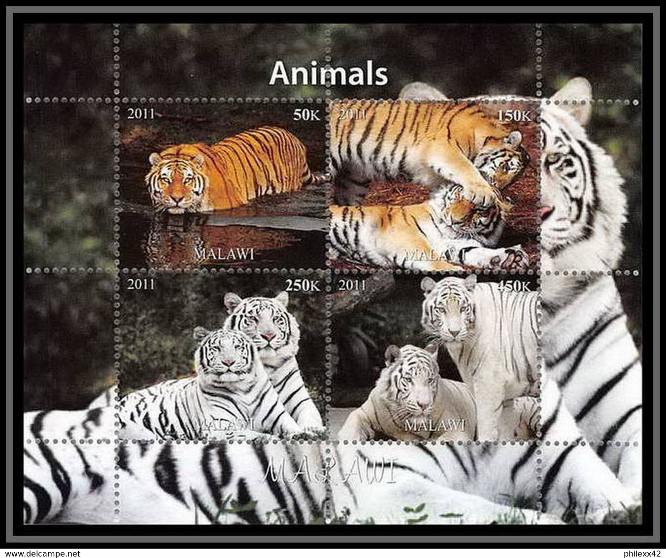 2048/ Bloc Tigre Blanc White Tiger Neuf ** MNH Tirage Privé Vignette - Big Cats (cats Of Prey)