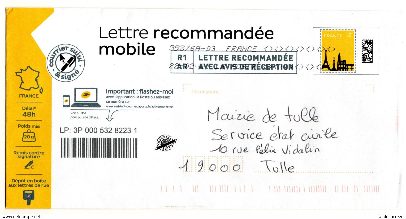 Entier Postal PAP 20g Lettre Recommandée Mobile R1 Avec Avis De Réception Dépôt En Boîte Aux Lettres (Type 1) Voir Dos - Prêts-à-poster:  Autres (1995-...)