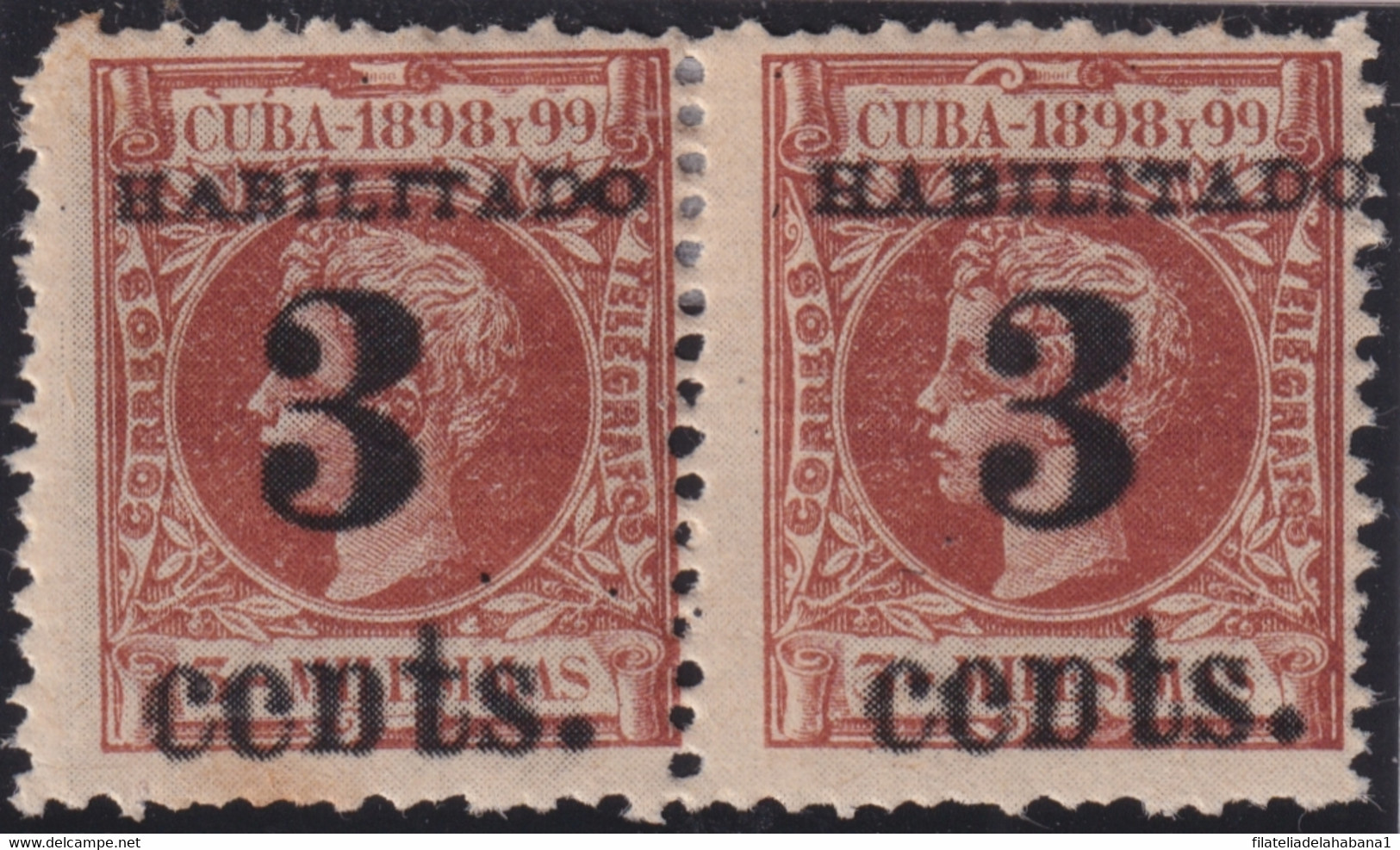 1899-464 CUBA 1899 3c S. 3c PAIR US OCCUPATION FIRST ISSUE PHILATELIC FORGERY. - Neufs