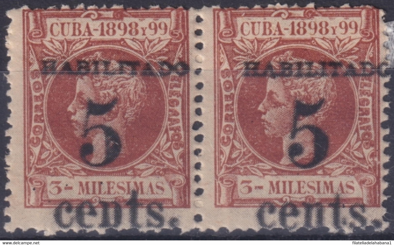 1899-481 CUBA 1899 5c S. 3c US OCCUPATION 2th ISSUE PAIR PHILATELIC FORGERY. - Ongebruikt