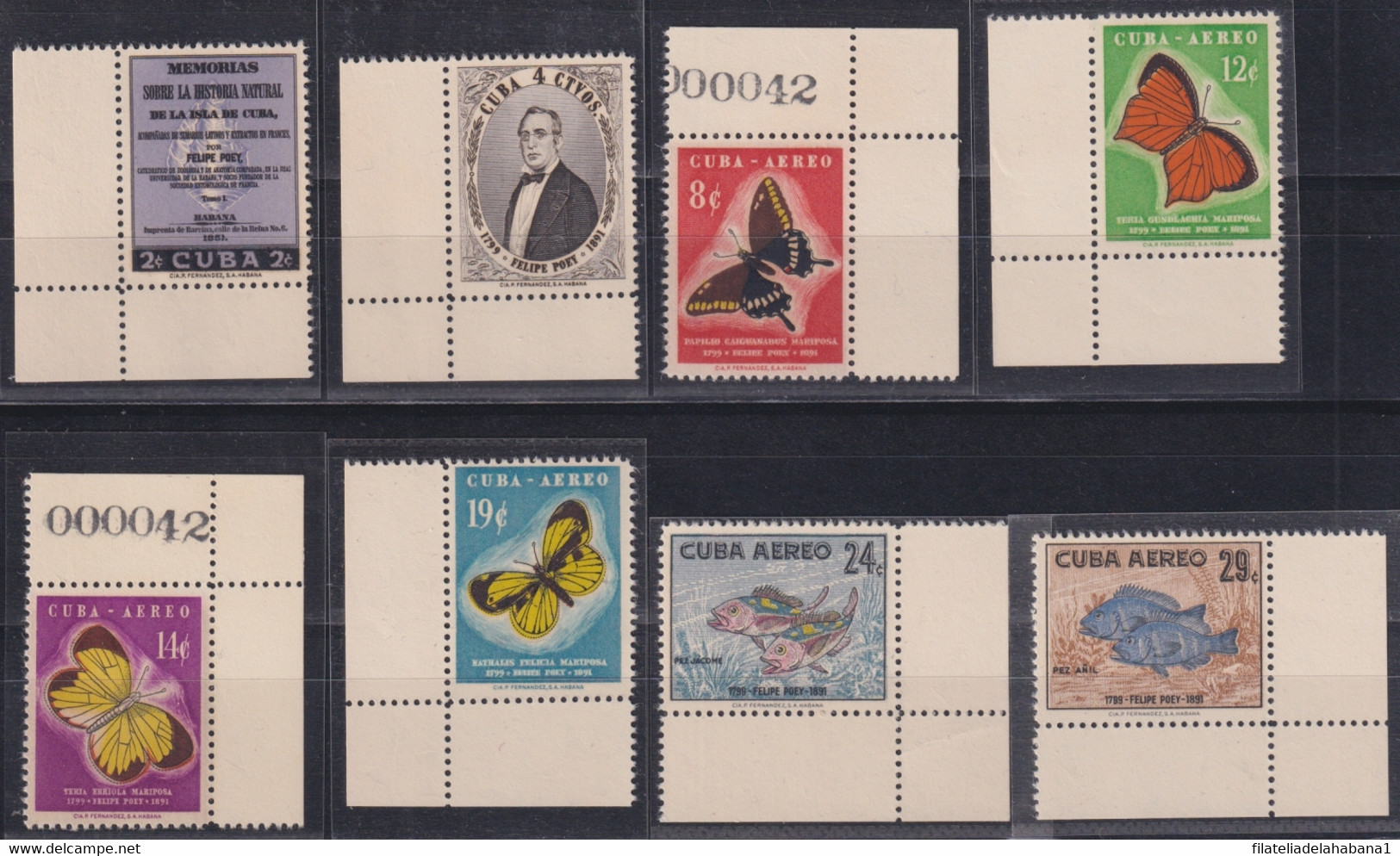 1958-421 CUBA REPUBLICA 1958 PERFECT MNH BUTTERFLIES FISH FELIPE POEY MARIPOSAS. - Nuovi