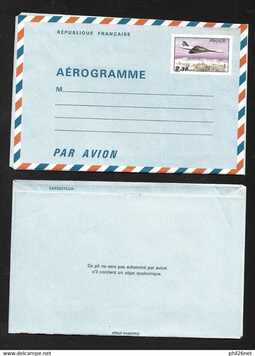 France Aérogramme 1007-AER   Avion Concorde Survolant Paris  2,35 F     Neuf    B/ TB  - Luchtpostbladen