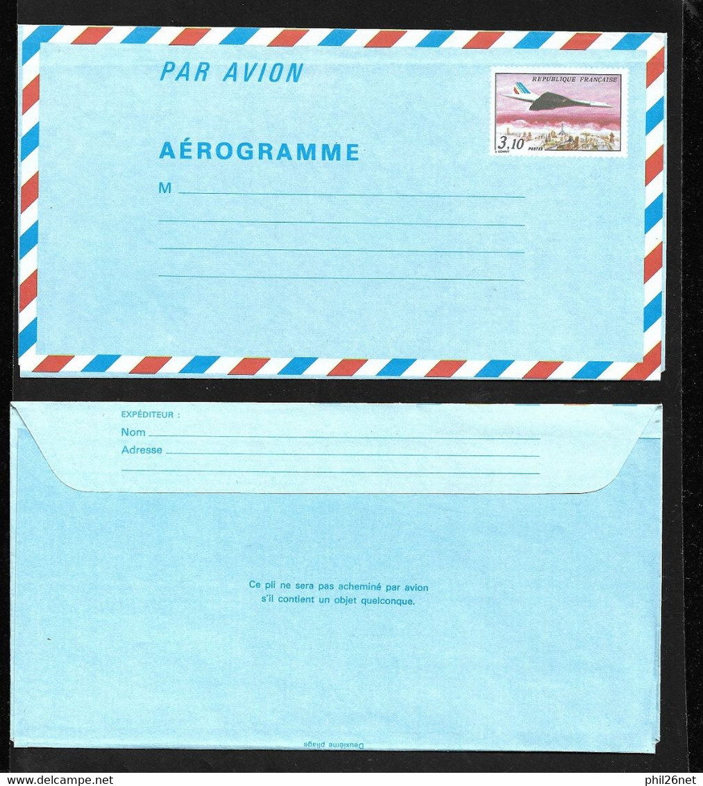 France Aérogramme 1009-AER   Avion Concorde Survolant Paris  3,10 F     Neuf    B/ TB  - Aérogrammes