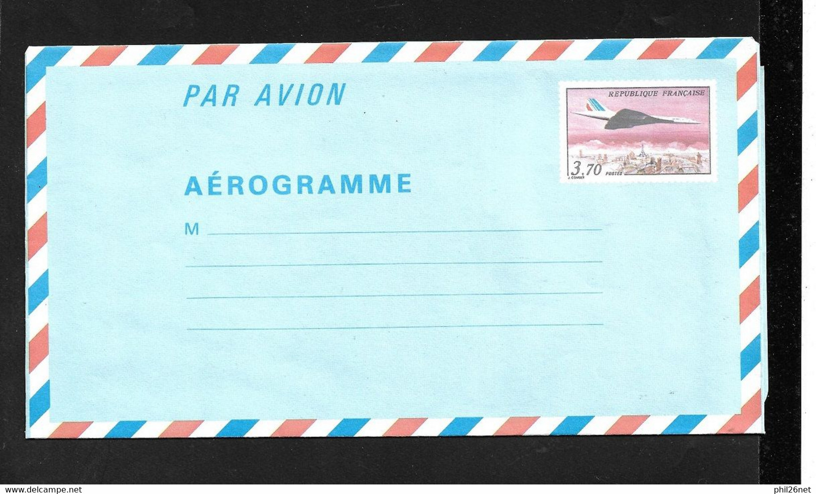 France Aérogramme 1014-AER Avion Concorde Survolant Paris  3,70 F   Neuf  B/ TB   - Aérogrammes