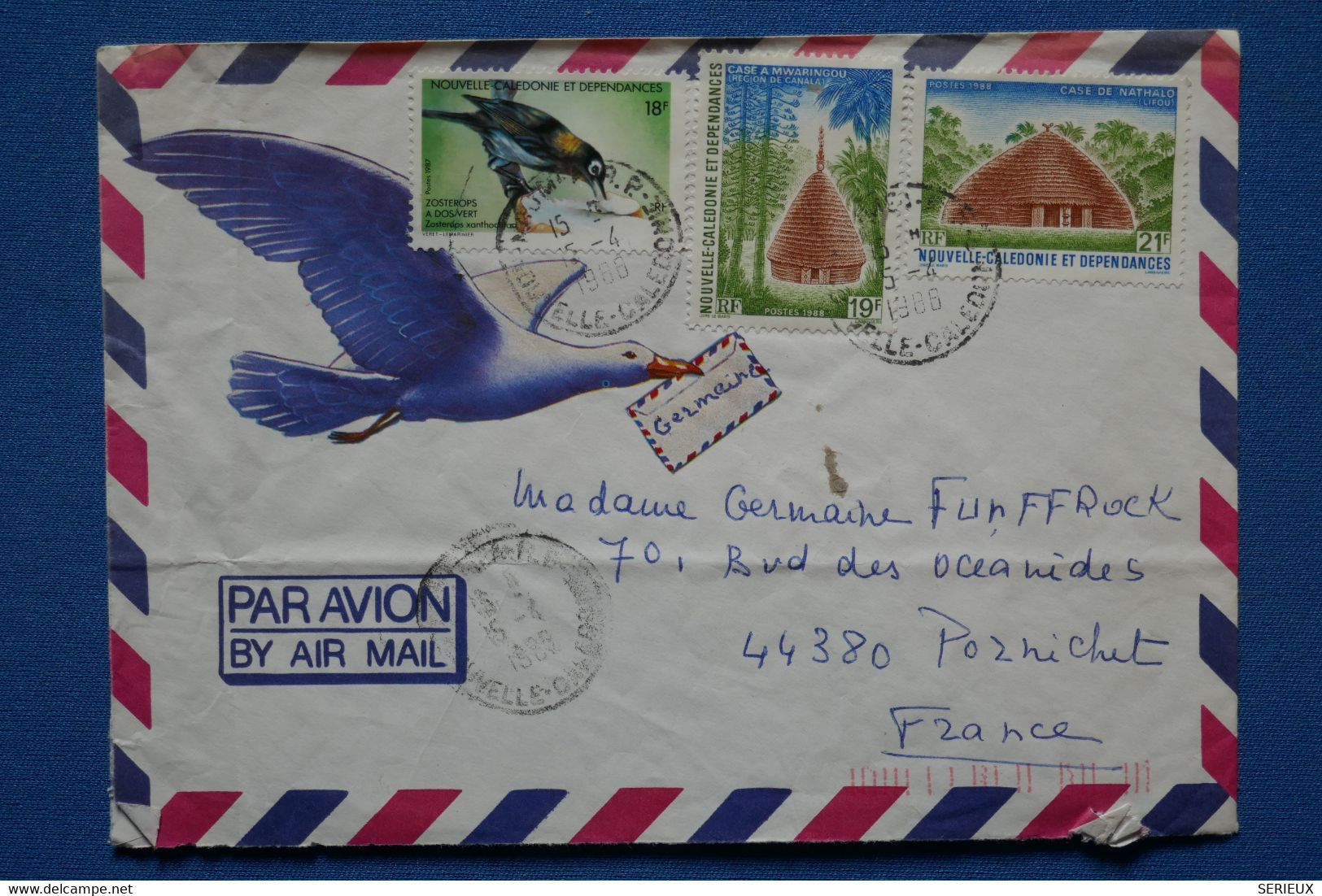 Q3  NOUVELLE CALEDONIE BELLE LETTRE 1989  NOUMEA POUR PORNICHET FRANCE + AFFRANCH. PLAISANT - Storia Postale