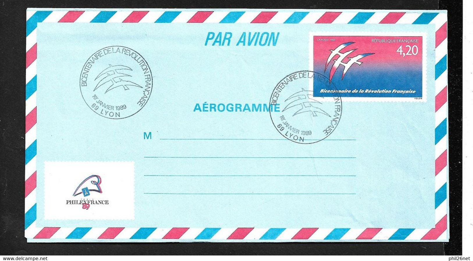 Aérogramme N° 1017-AER Folon Révolution FDC Lyon 01/01/1989  B/ TB  Voir Scans   - Aerograms