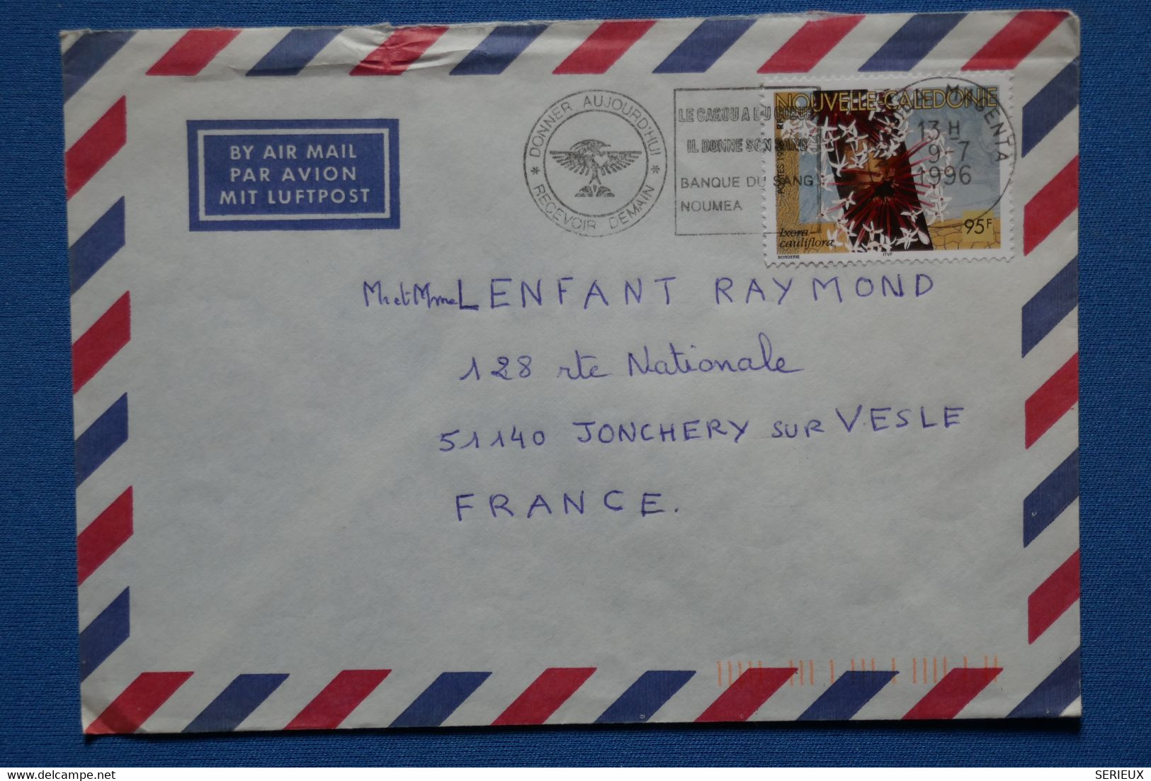 Q3 NOUVELLE CALEDONIE BELLE LETTRE 1996 NOUMEA POUR JONCHERY FRANCE + AFFRANCH. PLAISANT - Brieven En Documenten