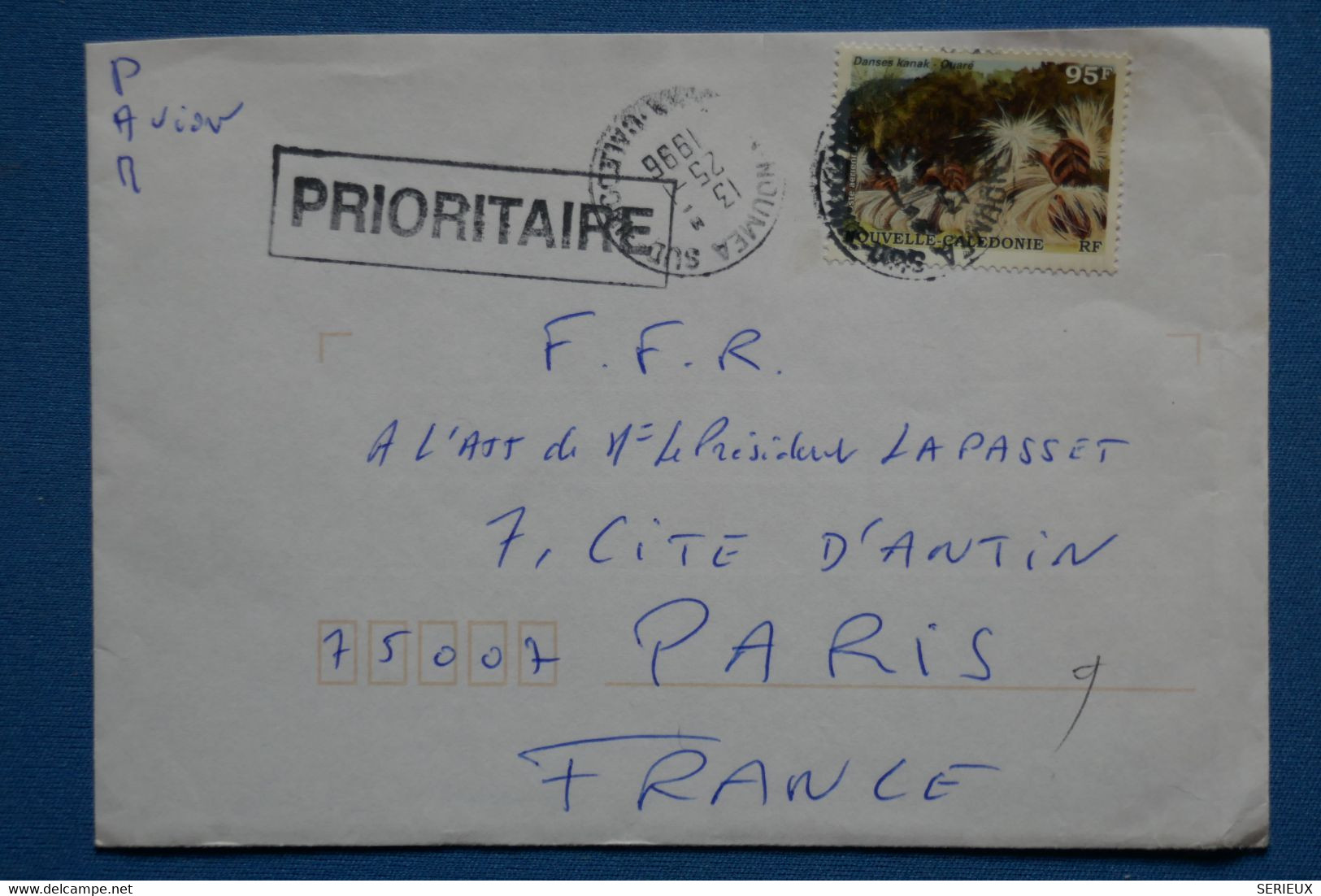 Q3 NOUVELLE CALEDONIE BELLE LETTRE 1996 NOUMEA POUR PARIS FRANCE+ PRIORITAIRE  + AFFRANCH. PLAISANT - Lettres & Documents