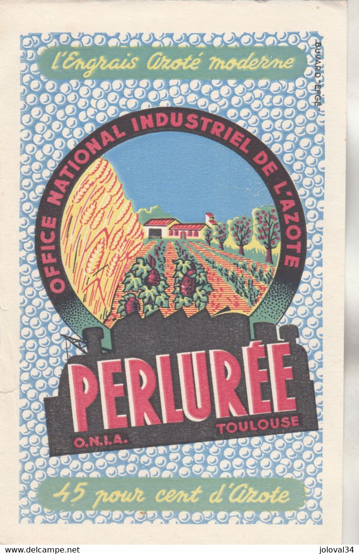 Buvard  PERLUREE Office National Industriel De L' Azote TOULOUSE Haute Garonne - Défaut Côté Gauche - Agriculture