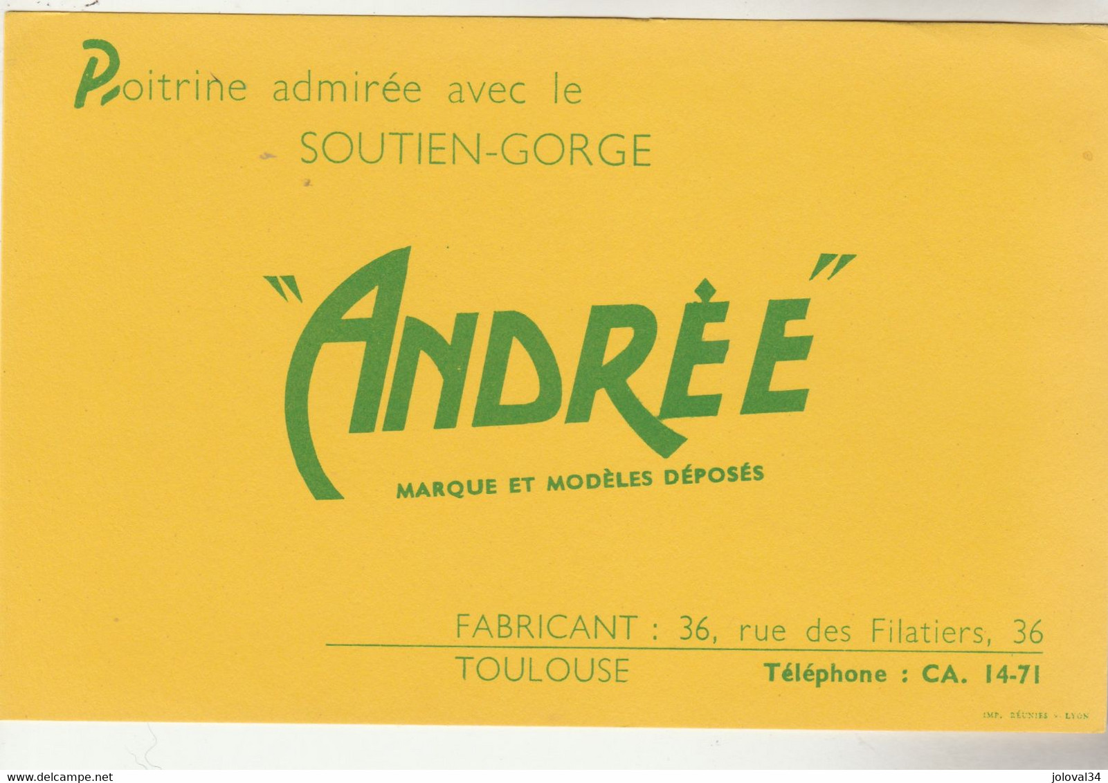 Buvard  Poitrine Admirée Avec Le Soutien Gorge ANDREE TOULOUSE Haute Garonne - Vert Sur Jaune - Textile & Vestimentaire