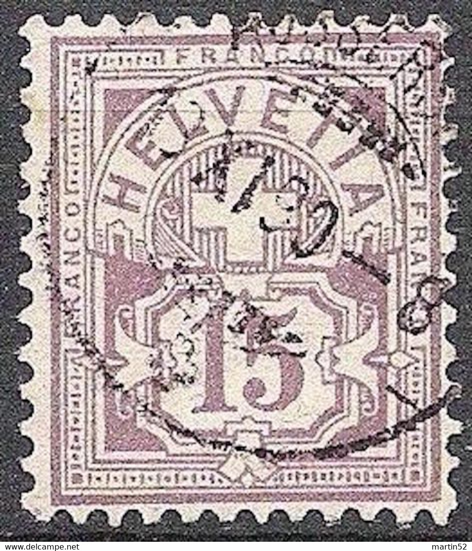 Schweiz Suisse 1889: Faserpapier Mêlé Zu 64Aa Mi 57X Yv 69 - 15c Matt-lila Mit O AUSSERBERG 13.XI.90 (Zu CHF 28.00) - Gebruikt