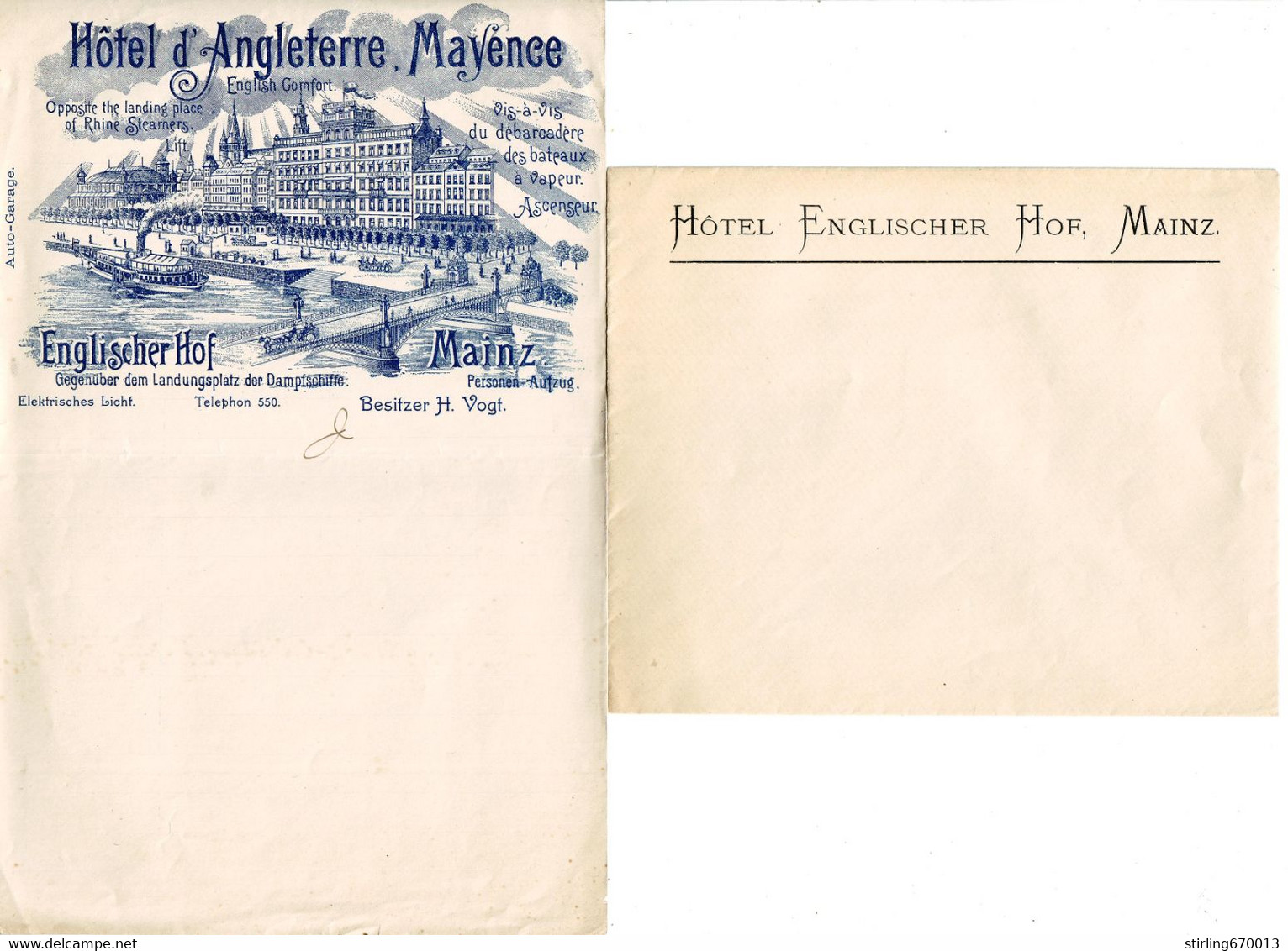 DE 653 - Papier A Lettres Et Enveloppe De L'Hotel D'Angleterre, Mayence (Mainz) C 1900 - 1800 – 1899