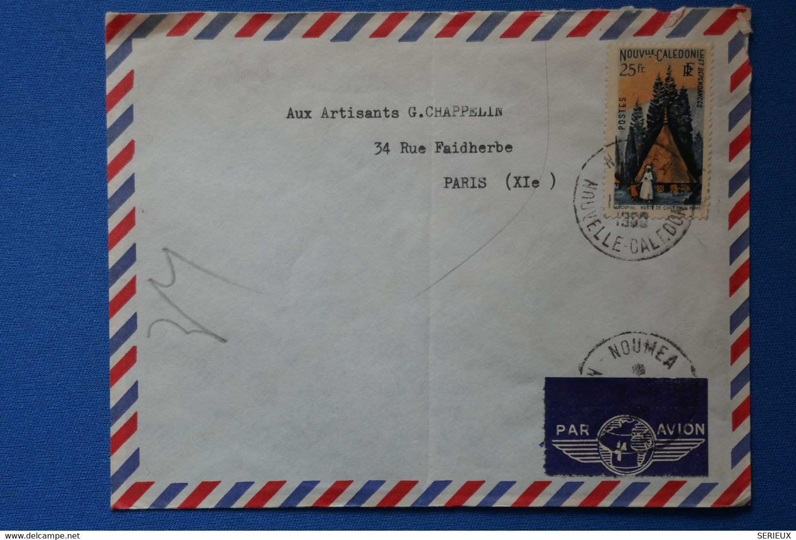 Q4 NOUVELLE CALEDONIE BELLE LETTRE 1949 NOUMEA POUR PARIS  FRANCE+ SEUL SUR LETTRE + AFFRANCHISSEMENT PLAISANT - Covers & Documents