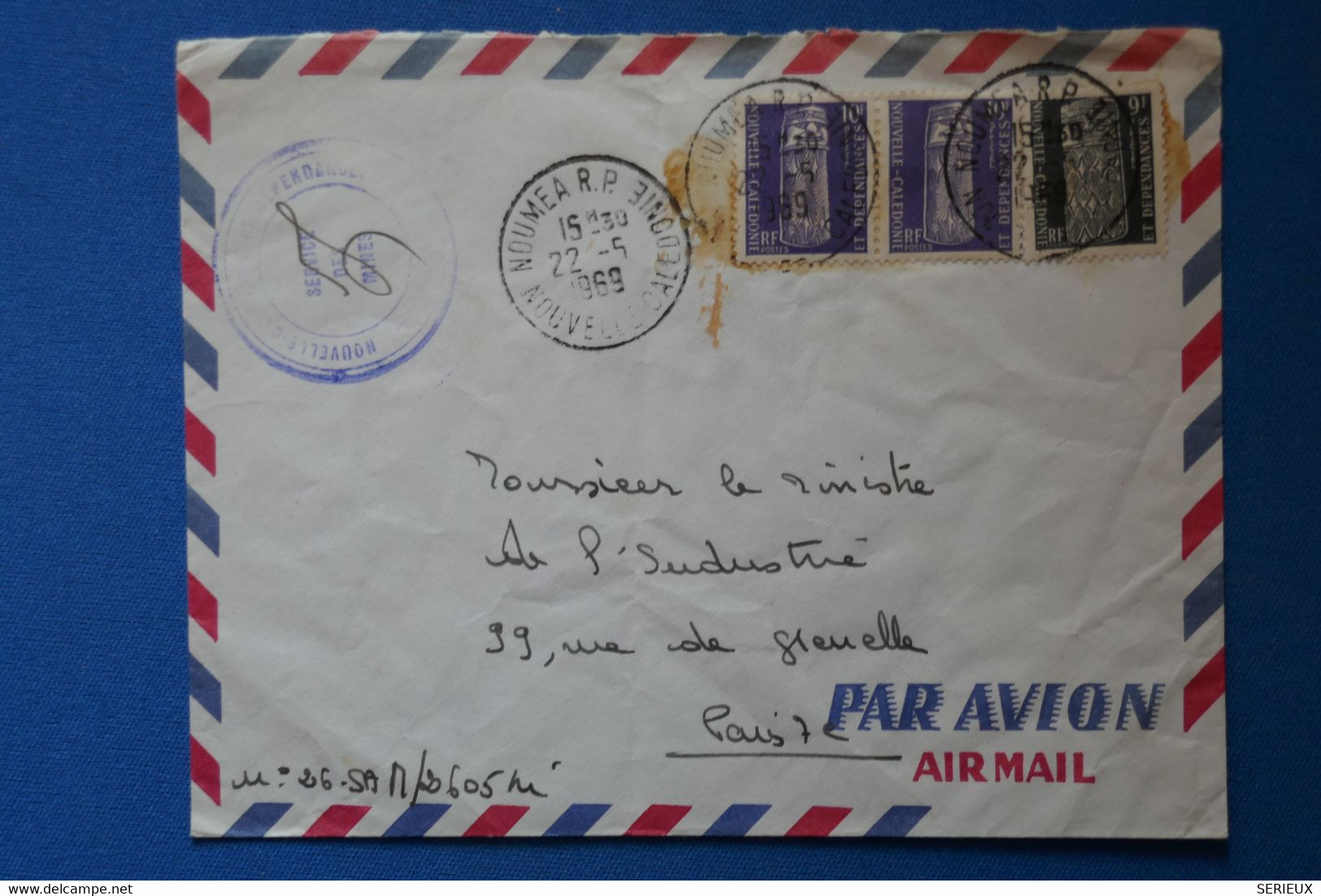 Q4 NOUVELLE CALEDONIE BELLE LETTRE 1969 NOUMEA POUR PARIS FRANCE+ SERVICE MINES+ AFFRANCHISSEMENT PLAISANT - Storia Postale