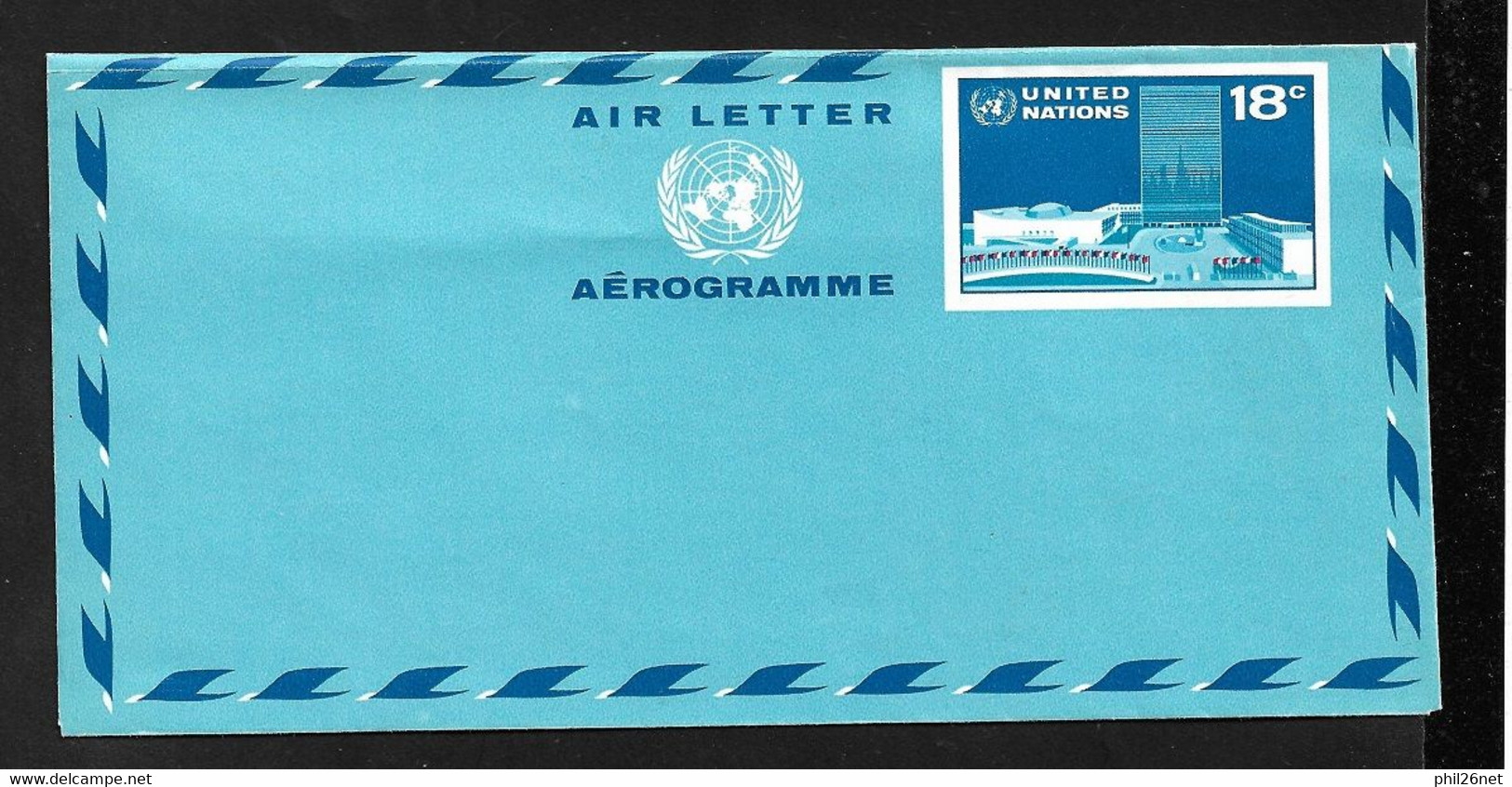 Nations Unies ONU  Entier Postal Aérogramme Air Letter  N°215-L1 Siège De L'ONU New York   18 Cents   Neuf   TB - Poste Aérienne