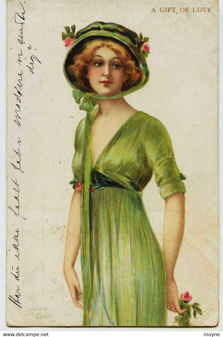 6771 - Illustrateur -  Archie GUNN  :  A GIFT OF LOVE   Signée  - Art Déco  Circulée En 1915   Rare - Gunn
