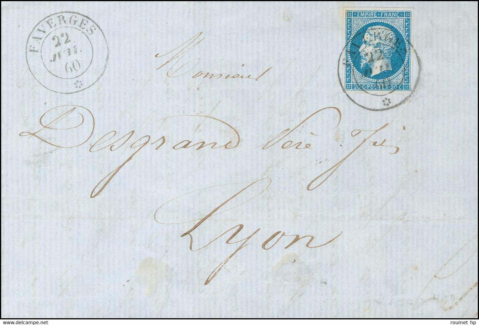Càd Sarde FAVERGES * / N° 14 Sur Lettre Pour Lyon. 1860. - SUP. - R. - 1853-1860 Napoleone III