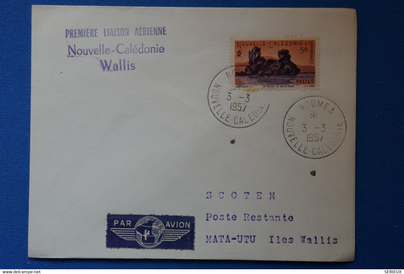 Q4 NOUVELLE CALEDONIE BELLE LETTRE 1957 NOUMEA POURMATA UTU WALLIS ISLANDS+ AFFRANCHISSEMENT PLAISANT - Cartas & Documentos