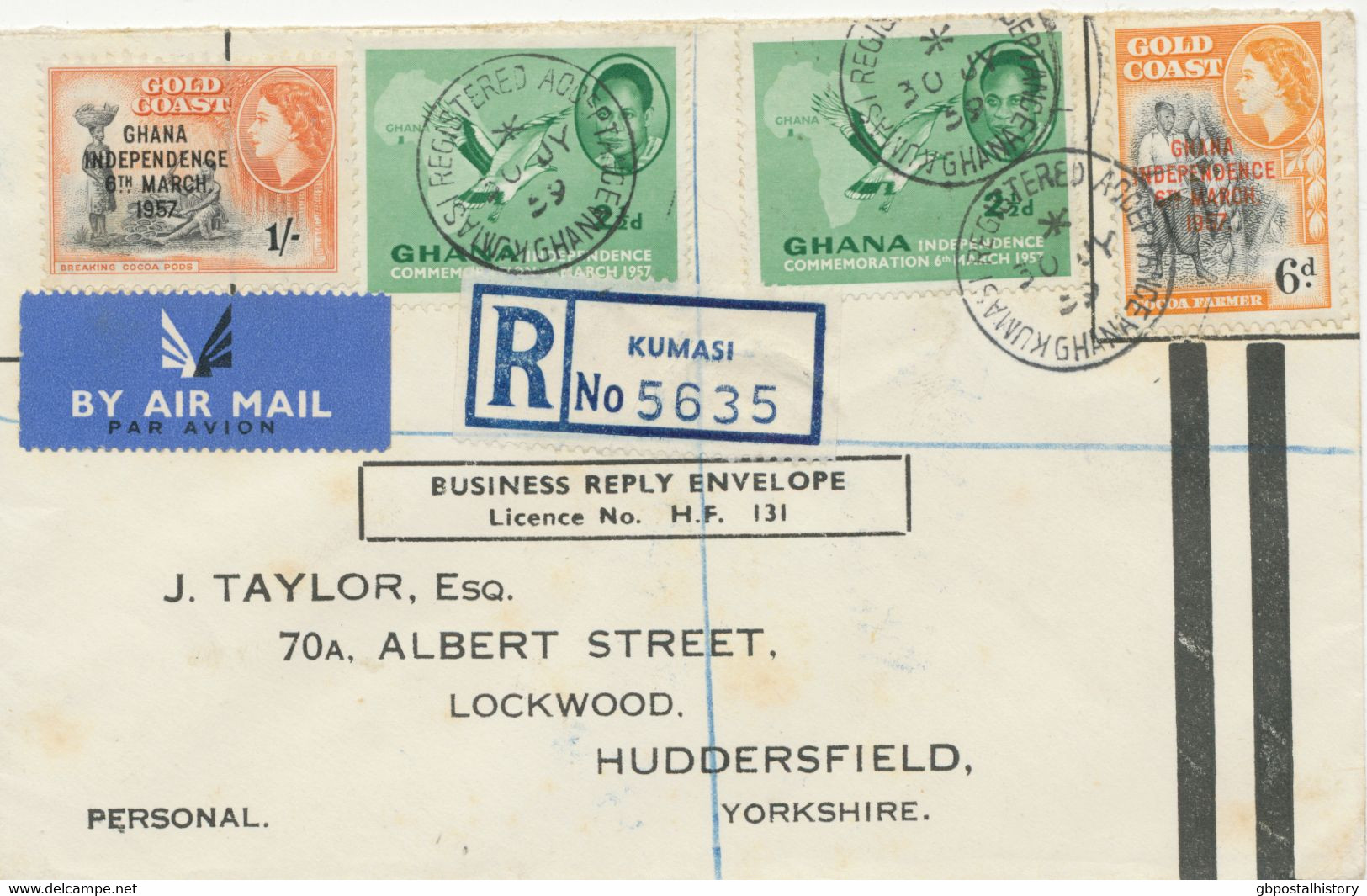 GHANA 1959, Rare Mixed Postage Of The Independence Celebration On Rare R-Airmail-Cover From KUMASI To LONDON - Ghana (1957-...)