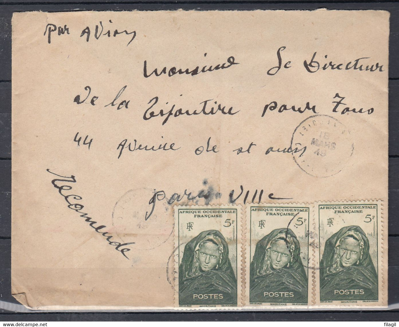 Brief Van A.O.F. Naar Paris (Frankrijk) - Autres & Non Classés