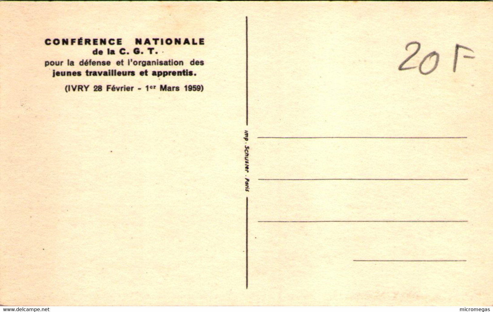 Bonne Année Jeunesse De France - Conférence Nationale C.G.T. Ivry Sur Seine 1959 - Ill. Jacques NARET - Vakbonden