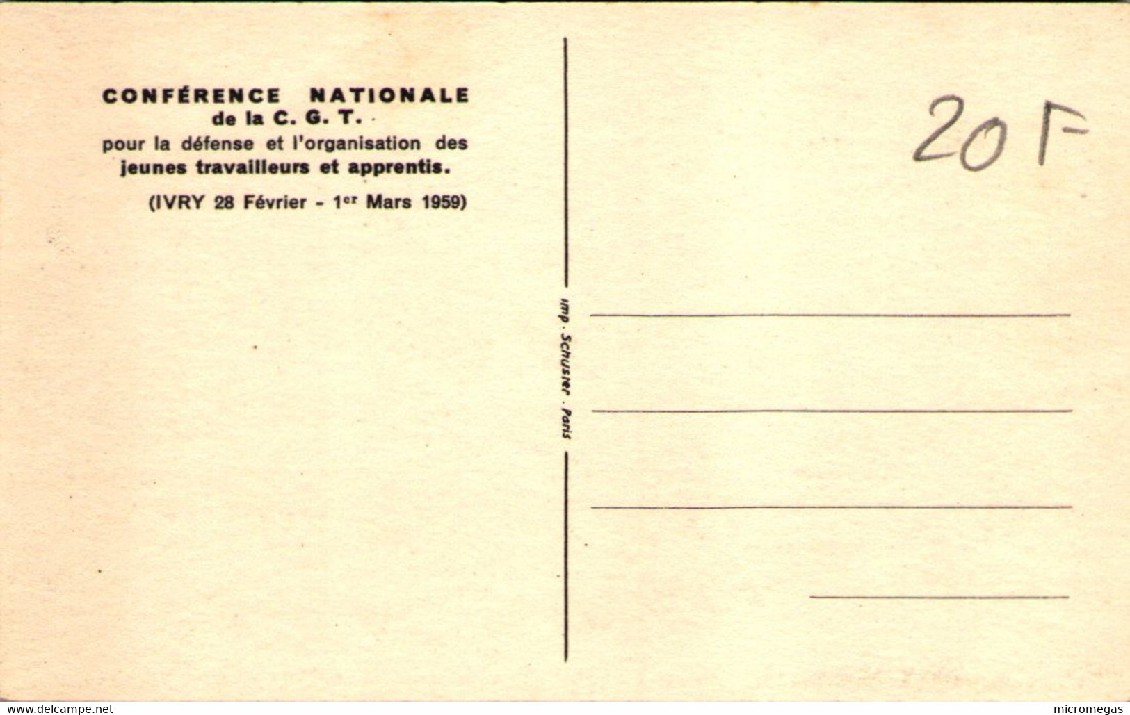 Bonne Année Jeunesse De France - Conférence Nationale C.G.T. Ivry Sur Seine 1959 - Ill. Jacques NARET - Labor Unions