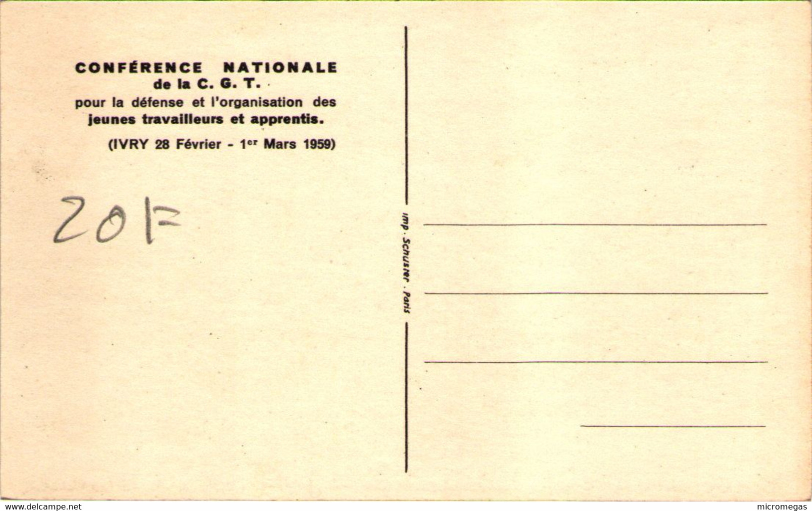 Bonne Année Jeunesse De France - Conférence Nationale C.G.T. Ivry Sur Seine 1959 - Ill. Jacques NARET - Labor Unions