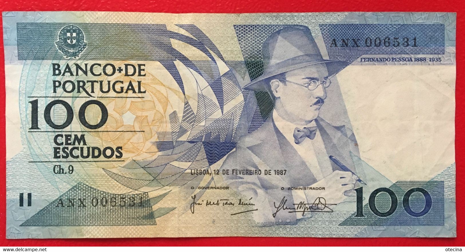 PORTUGAL 100 Escudos Chapa 9 [Fernando Pessoa] P#179 12/02/1987 TTB - Portugal